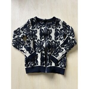 Mariel Sweater Kids 7-8 Blue Paisley Full Zip Long Sleeve Crew Neck Cardigan
